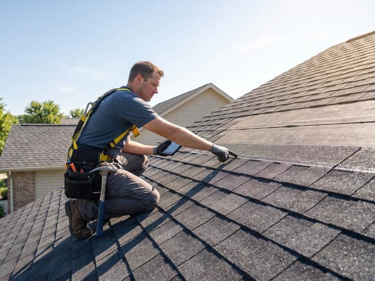 Roofing pro at work